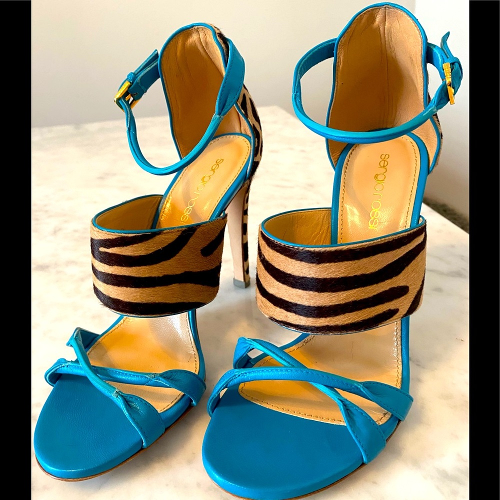 Sergio Rossi size 6/36 womens leather and pony heel sandals
